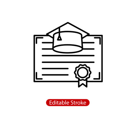 Graduation icon in line style. Diploma and student cap, High school education concept. Editable Stroke. simple vector illustration. concept for infographic website or app.のイラスト素材