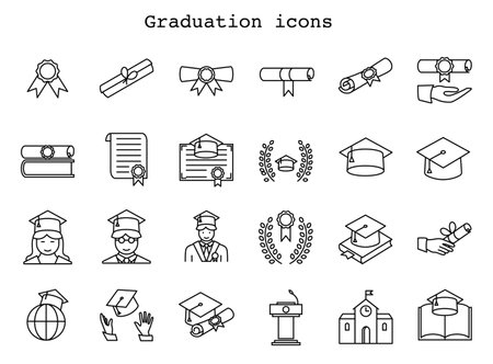 Graduation icon set in line style. High school education concept. Editable Stroke. Simple vector illustration. concept for infographic website or app.のイラスト素材