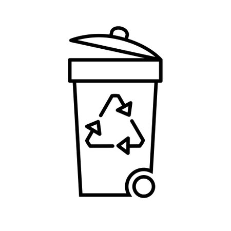 Isolated icon of container on white background. Silhouette of bin for trash. Recycling waste garbage can with arrow. Zero waste. Special disposal sign. Vector illustration.のイラスト素材