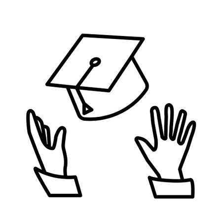 Graduation Day icon. Graduates celebrating and throwing their academic hats into the air. End of academic year. Editable Stroke. Simple vector illustration. concept for infographic website or appのイラスト素材