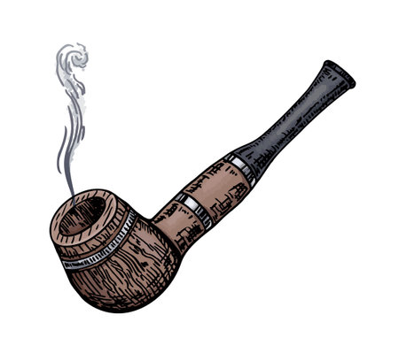 Color Illustration of smoking pipe in engraving style. Tube for smoking tobacco. Design element for logo, label, sign, poster, t shirt. Vector illustration on white backgroundのイラスト素材