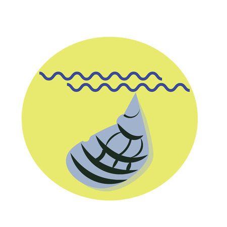 Seashell flat icon with shadow and sea, vectorのイラスト素材