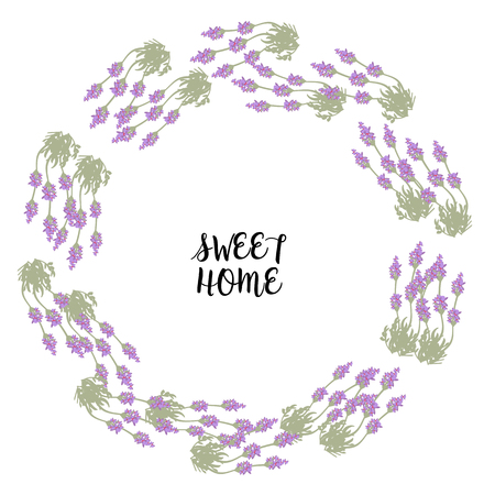 Bunch of lavender in circle frame for sweet home print, card, vectorのイラスト素材