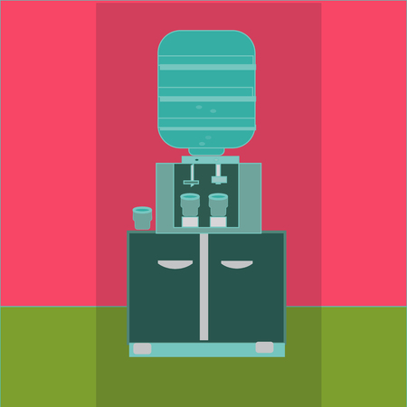 water cooler with blue full bottle. vector illustration in flat design in interior background, with shadow. iconのイラスト素材
