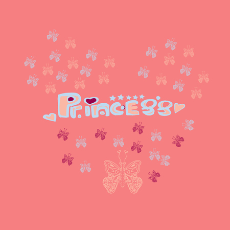 Princess with butterflies designのイラスト素材