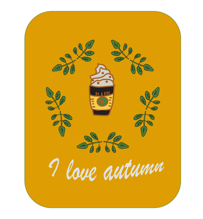 Cartoon autumn set, i love coffee and autumn, card for printのイラスト素材