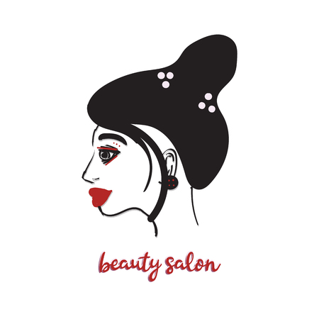 Abstract girl , Beauty salon vector icon template, red elegant lipsのイラスト素材