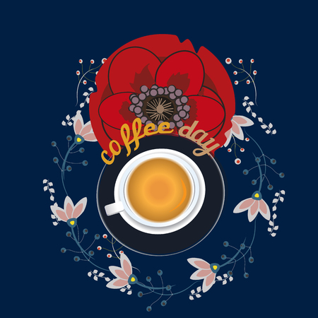 Vector illustration of International Coffee Day. Suitable for greeting card, poster and banner., flat realism and letteringのイラスト素材