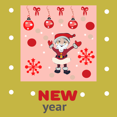 Santa Claus with hugs. Merry Christmas and Happy New Year Holiday greeting card. Isolated vector illustration.のイラスト素材