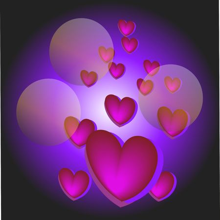 Festive violet background with hearts bokeh and glares. Vector for valentine dayのイラスト素材