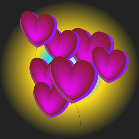 Festive violet background with hearts bokeh and glares. Vector for valentine dayのイラスト素材
