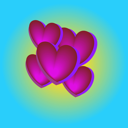 Pink heart balloons in the blue sky, bright colors, Valentine day, birthday banner, anniversary. cardのイラスト素材
