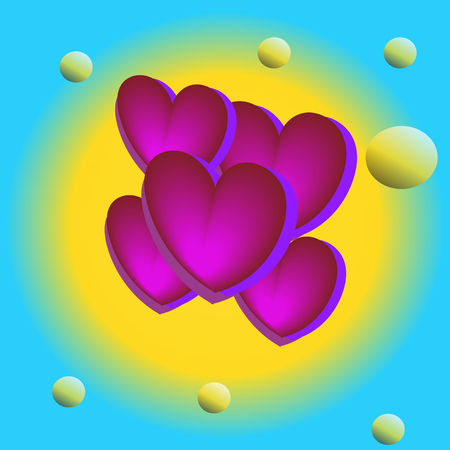 Pink heart balloons in the blue sky, bright colors, Valentine day, birthday banner, anniversary. cardのイラスト素材