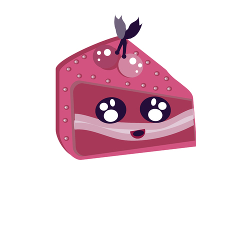 Set of cute sweet icons in kawaii style with smiling face and pink cheeks for sweet design. Donuts, candy, cap for food illustration. Heartのイラスト素材