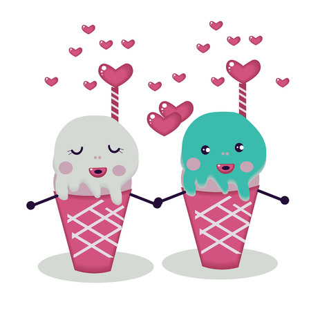 cute hand drawn ice cream. Ice creams cartoon character Fun happy doodles for kids. Kawaii illustrationのイラスト素材