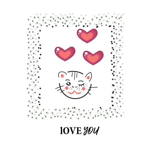 Cat kitty love character design vector, funny cartoonのイラスト素材