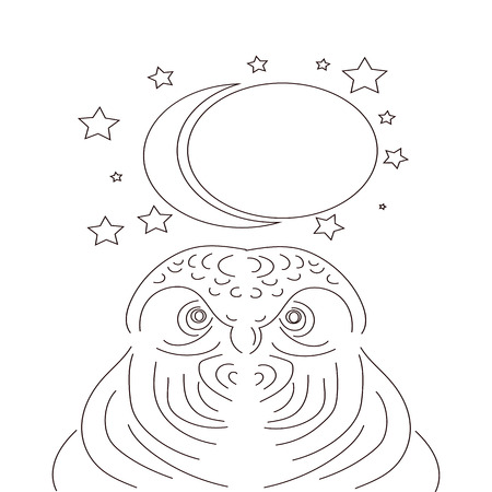 Owl linear icon. Chronotype. Thin line illustration. Emblem of wisdom. Contour symbol. Vector isolated outline drawing. Editable stroke,Moonのイラスト素材