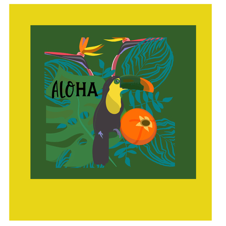 toucan with tropical flower and leave backgroundのイラスト素材