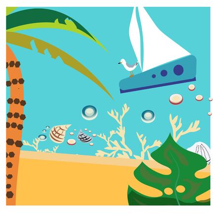 Summer tropical backgrounds set with palms, sky and sunset. Summer placard poster flyer invitation card. Summertime.のイラスト素材