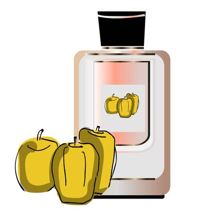 Jar with perfume on an apple background, realistic jar with dispenser, perfume with Apple aroma.のイラスト素材