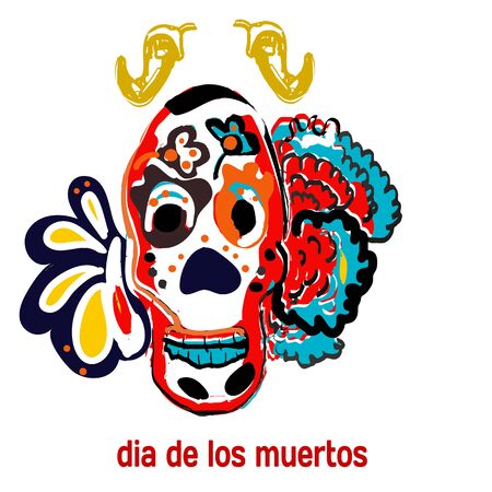 Day of The Dead Skull, banner or postcard, decoration tattooのイラスト素材