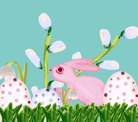 Easter bunnies and easter eggs.  illustration