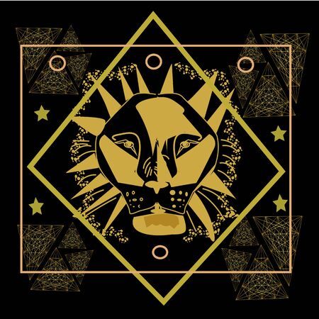 Lion emblem. Elegant lion logotype,golden geometryのイラスト素材