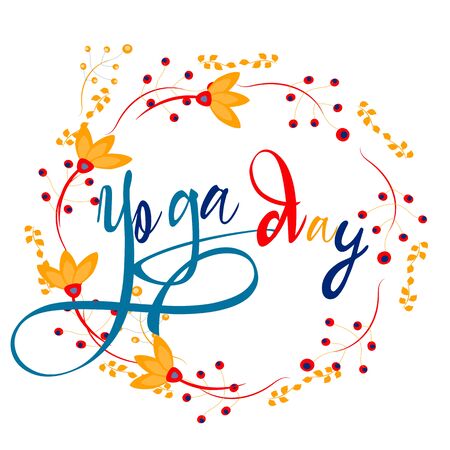 YOGA DAY international postcard vector, flowers, letteringのイラスト素材
