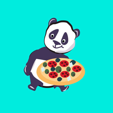 Panda with pizza. illustration, vector. panda. black and white bear vector illustrationdeeliveryのイラスト素材