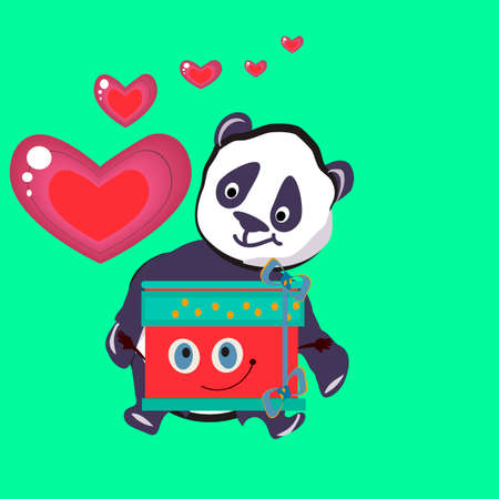 Cute panda holding a present design,stickerのイラスト素材