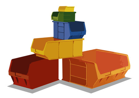 illustration of several plastic bins of different colors cut outの写真素材