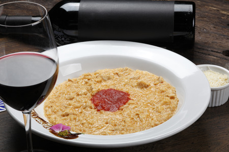 Rissoto and red wineの写真素材