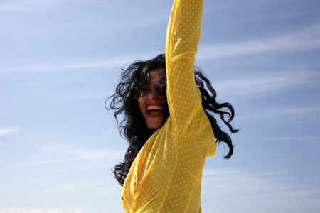 Woman celebrating goal in soccer Brazil