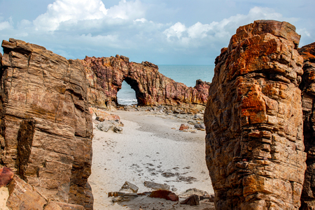 Pedra Furada (Holed Stone) at Jericoacoara beach - Ceara, Brazilの写真素材