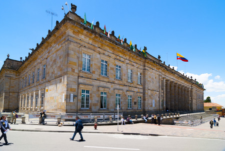 BOGOTA, COLOMBIA - 07 OCTOBER 2010: The National Capitol is situated in Plaza de Bolivar a historic square in the heart of Bogota. Building of the National Capitol started in 1846 and was finished in 1926のeditorial素材