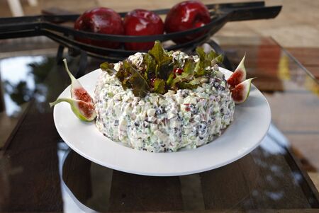 Mayonnaise vegetables, with potato and fruitの写真素材