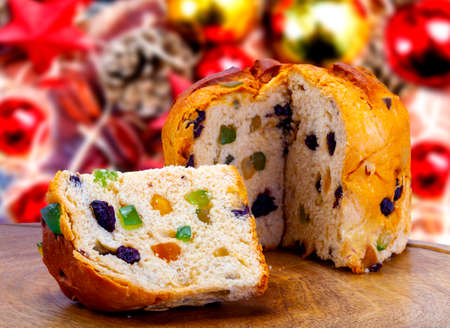 Panettone with fruits (Italian Christmas cake)の写真素材