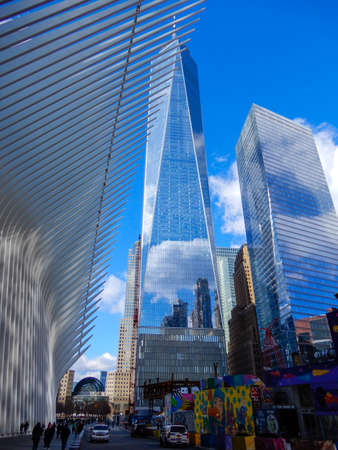 NEW YORK, USA - FEBRUARY 2020: The One World Trade center or Freedom Tower located in New York City....