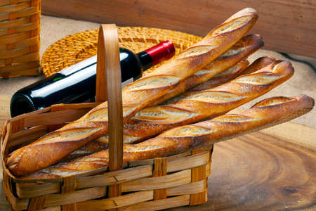Basket of bread baked in a wood oven