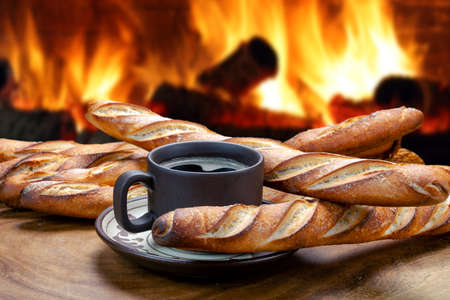 Breakfast with coffee and bread