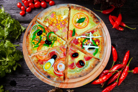 pizza slices various flavorsの写真素材