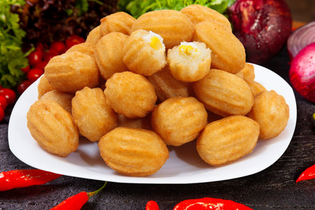 Brazilian snacks, cottage cheese and cornの写真素材