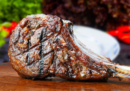 freshly grilled Tomahawk steaksの写真素材