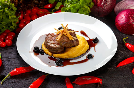 Filet mignon with mashedの写真素材