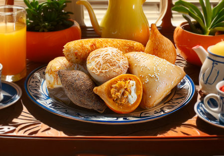 Breakfast with Brazilian snacks, Mixed brazilian snack foodの写真素材