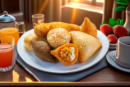 Breakfast with Brazilian snacks, Mixed brazilian snack foodの写真素材