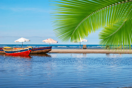Jericoacoara is a virgin beach hidden behind the dunes of the west coast of Jijoca de Jericoacoara, Ceara, Brazilの写真素材