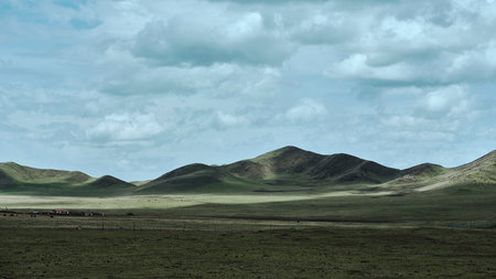 beautiful landscape with mountains and cloudsの写真素材