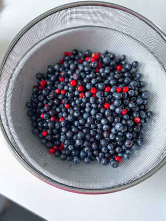 Fresh wild berries for background, top viewの写真素材