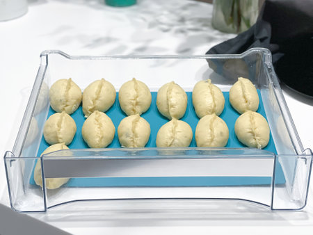 Tray of cookies on blue mat, baked goods for comfort food lovers